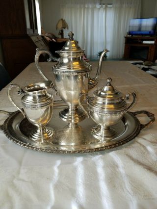 Rogers & Bro Silver Plate.  Coffee,  Tea Service Set And Tray.  4 Pc