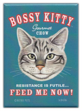 Retro Cats Refrigerator Magnets: Bossy Kitty Chow | Vintage Advertising Art
