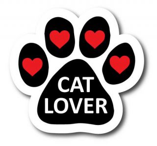 Cat Lover Paw Print Magnet 5 Inch Decal With Red Hearts Great For Car Or Fridge