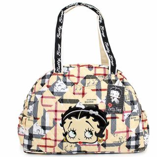 Betty Boop Quilted Diaper Bag Hand Bag With Pad - Brown Checkered Cotton