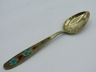 Antique Adam Yuden Multi - Color Floral Enamel Vermeil 875 Russian Silver Spoons 3