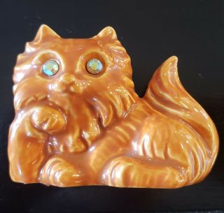 Roselane Cat Sparkler Eyes Orange Persian Figurine Vintage Midcentury Pottery
