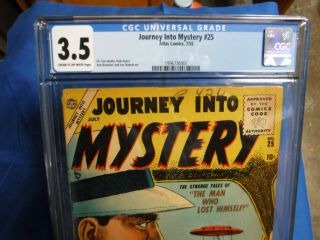 JOURNEY INTO MYSTERY 25 CGC3.  5 FLYING SAUCER ALIEN YELLOW COVER Atlas 7/55 2