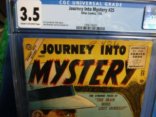 JOURNEY INTO MYSTERY 25 CGC3.  5 FLYING SAUCER ALIEN YELLOW COVER Atlas 7/55 7