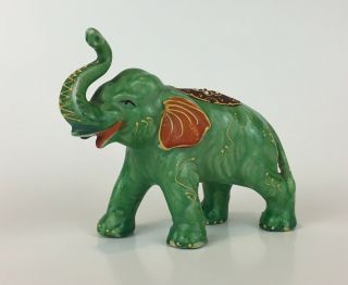 Vintage Porcelain Jade Color Elephant Hand Painted Japan 1940 