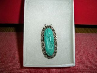 Antique Chinese Carved Jade And Silver Pendant / Necklace Oriental Jewellry