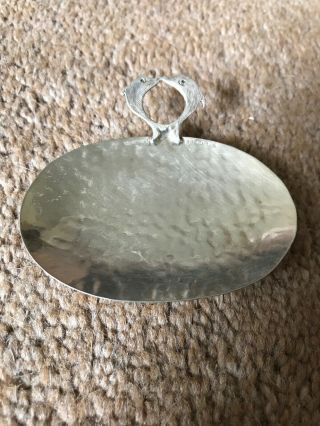 Solid Silver French Arts & Crafts Hammered Dish With Dolphins