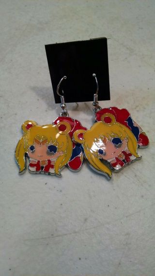 Sailor Moon Earrings Dangling Fish Hook Anime Cartoon Jewelry, .  925 Stamp
