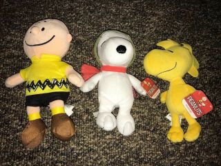 Peanuts Gang Charlie Brown Flying Ace Snoopy Woodstock Plush T95