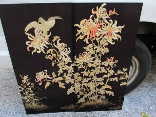 ANTIQUE CHINESE SILK EMBROIDERED PANELS WITH BIRD LARGE 40 