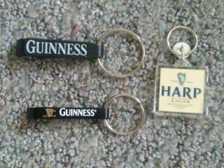 2 Guinness Bottle/can Opener Keychains & 1 Harp Keychain/key Ring -