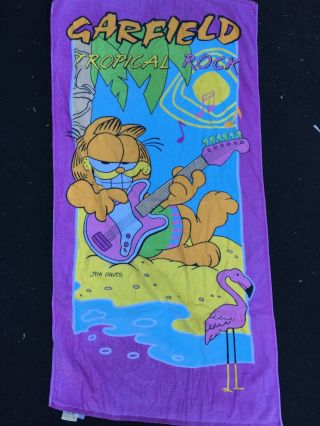 Garfield “tropical Rock” Vintage Beach Towel Cartoon Kitty Cat