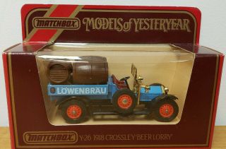Matchbox Models Of Yesteryear Y - 26 1918 Crossley Beer Lorry Lowenbrau