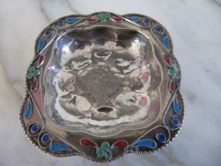 Antique Russian CloisonnÉ Enamel And Silver Gilt Open Salt Cellar / Dish