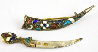 RARE ANTIQUE RUSSIAN IMPERIAL 84 SILVER GILT CHAMPLEVE DAGGER BROOCH 1890s 2