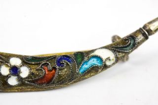 RARE ANTIQUE RUSSIAN IMPERIAL 84 SILVER GILT CHAMPLEVE DAGGER BROOCH 1890s 3