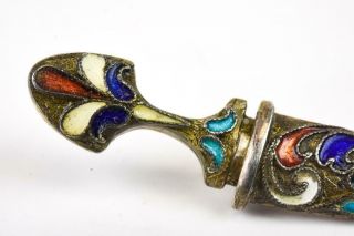 RARE ANTIQUE RUSSIAN IMPERIAL 84 SILVER GILT CHAMPLEVE DAGGER BROOCH 1890s 4