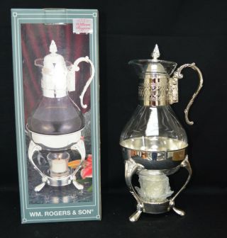 Vintage Wm.  Rogers & Son Silverplate Glass Coffee Carafe Pitcher With Stand 8 Cup