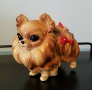 Josef Originals Painted Ceramic Pomeranian Dog Figurine With Red Bows Japan
