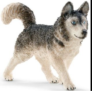 Husky Dog Figurine Siberian Pet Black Grey White & Gray Schleich Animal Toy