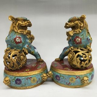 An Ancient Chinese Cloisonne Sculpture Carved By Hand With A Lion And Hydrangea