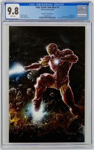 Tony Stark Iron Man 1 Cgc 9.  8 Marvel Comics 2018.  Kaare Andrews Virgin Edition.