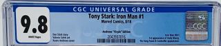 Tony Stark Iron Man 1 CGC 9.  8 Marvel Comics 2018.  Kaare Andrews Virgin Edition. 2