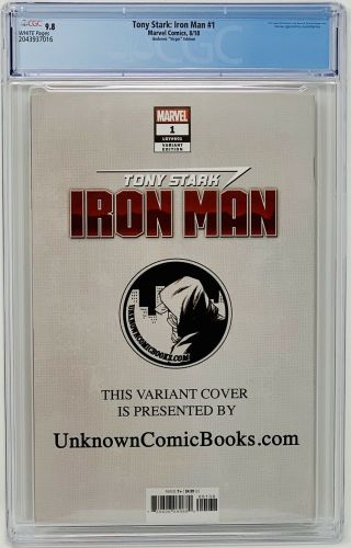 Tony Stark Iron Man 1 CGC 9.  8 Marvel Comics 2018.  Kaare Andrews Virgin Edition. 3