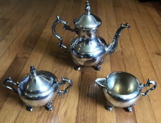 F.  B.  Rogers Silverplate Vintage Three Piece Tea Set - Tea Pot Sugar Bowl Creamer
