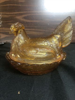 L G Wright 7in Hen On A Nest Amber