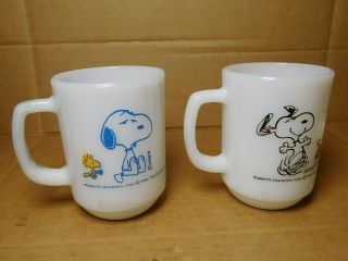Two (2) Vintage 1965 Peanuts Snoopy Mugs Anchor Hocking Fire King