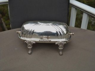 Bristol Epca 46 Silverplate Roll Top Covered Footed Butter Dish Glass Insert Exc