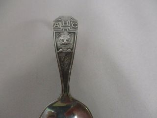 Antique Webster Sterling Silver Curve Handle Baby Spoon With " Abc & Cat "
