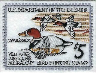 Federal Duck Stamp Embroidered Emblem,  Rw - 42 Canvas Back Decoy By: Fisher