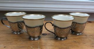 Frank Whiting Sterling Silver Demitasse Cups With Lenox Liners,  Set Of 4
