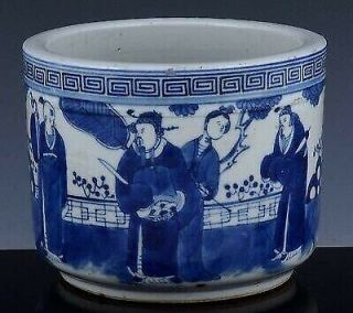 Large Chinese Antique Porcelain Blue And White Incense Burner Brush Pot Scholar