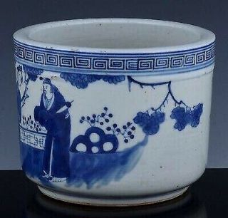 Large Chinese antique porcelain blue and white incense burner brush pot scholar 2