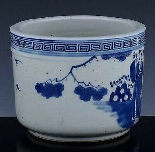 Large Chinese antique porcelain blue and white incense burner brush pot scholar 4