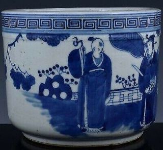 Large Chinese antique porcelain blue and white incense burner brush pot scholar 6