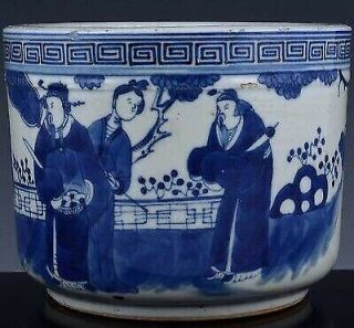 Large Chinese antique porcelain blue and white incense burner brush pot scholar 7