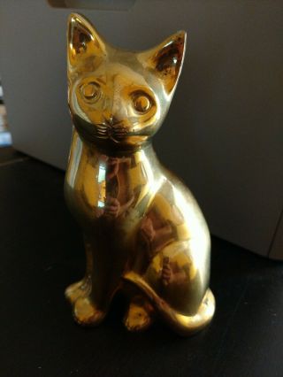 Vintage Solid Brass Siamese Cat Sitting 6 " Tall