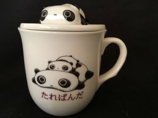 2000 San - X Tarepanda Tare Panda On Top Lidded Coffee Tea Ceramic Mug Hello Kitty