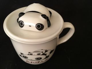 2000 San - X Tarepanda Tare Panda On Top Lidded Coffee Tea Ceramic Mug Hello Kitty 2