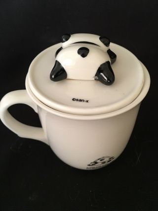 2000 San - X Tarepanda Tare Panda On Top Lidded Coffee Tea Ceramic Mug Hello Kitty 5