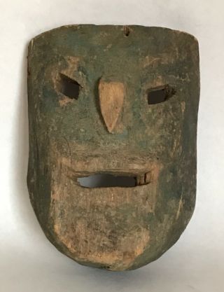 Antique Nepal Shaman Carved Wood Mask With Old Paint