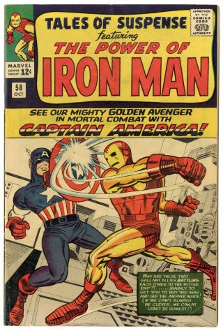 Tales Of Suspense 58 Fn/vf 7.  0 White Pages Iron Man Vs.  Captain America 1964