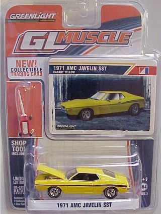 Greenlight Gl Muscle Series 2 A 1971 Amc Javelin Sst With Floor Jack,  Yellow