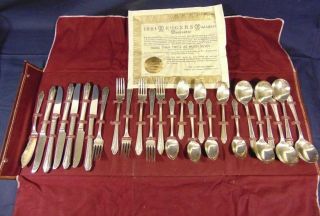 Vintage 1881 Rogers Silver Plated Flatware Set Service For 6 Aa Heavy W/ Cert Gc