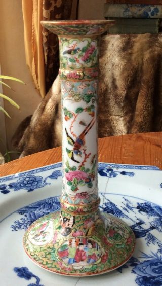 Chinese Antique Porcelain Candlestick 19th C Canton Famille Rose Figures 2
