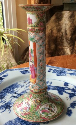 Chinese Antique Porcelain Candlestick 19th C Canton Famille Rose Figures 3